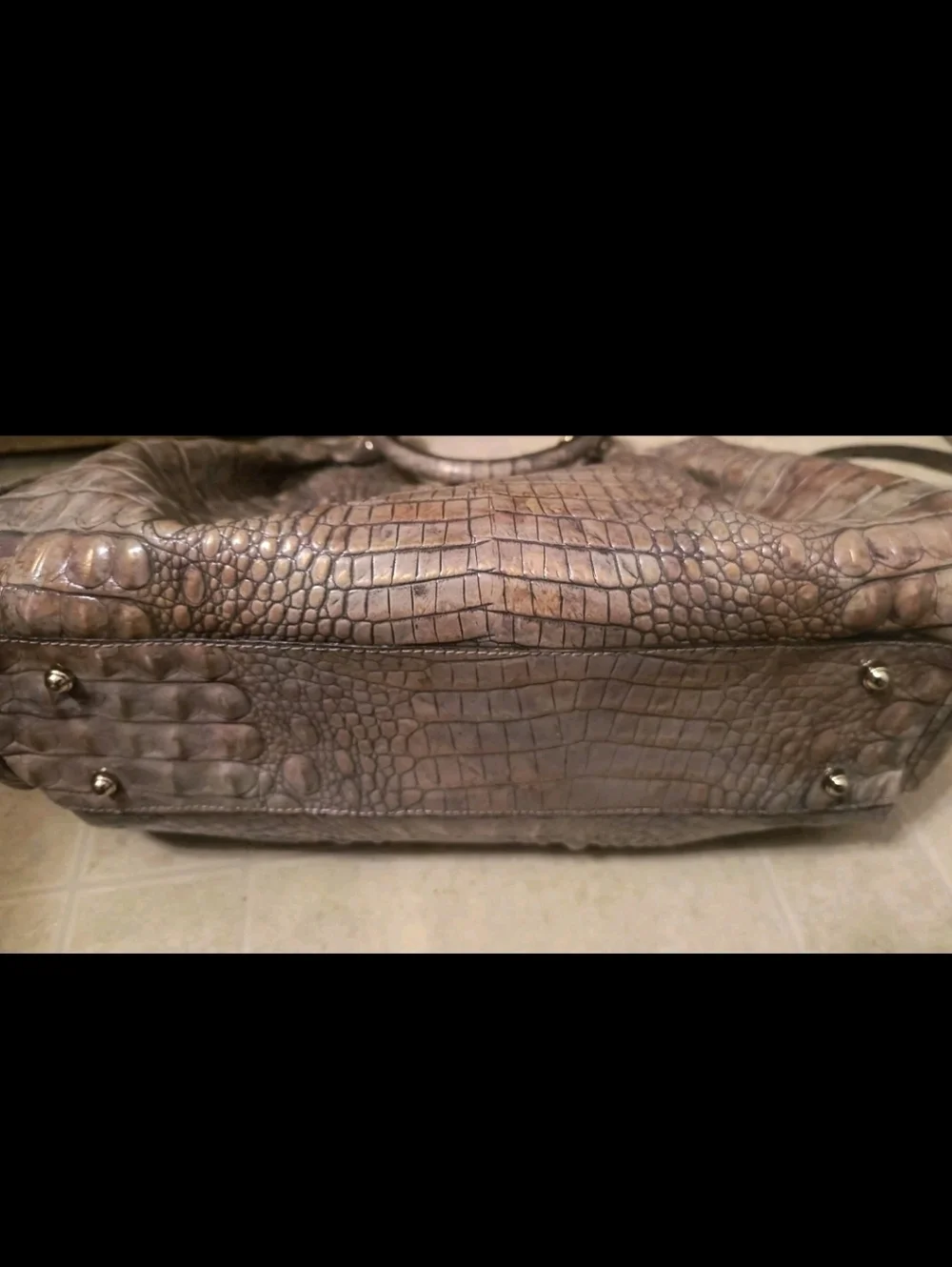 Brahmin Melbourne Crocodile Embossed Leather Hobo Bag Toasted Ombre EUC